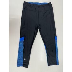Under Armour Womens Capris Size Small Black Blue Compression Legging Heatgear